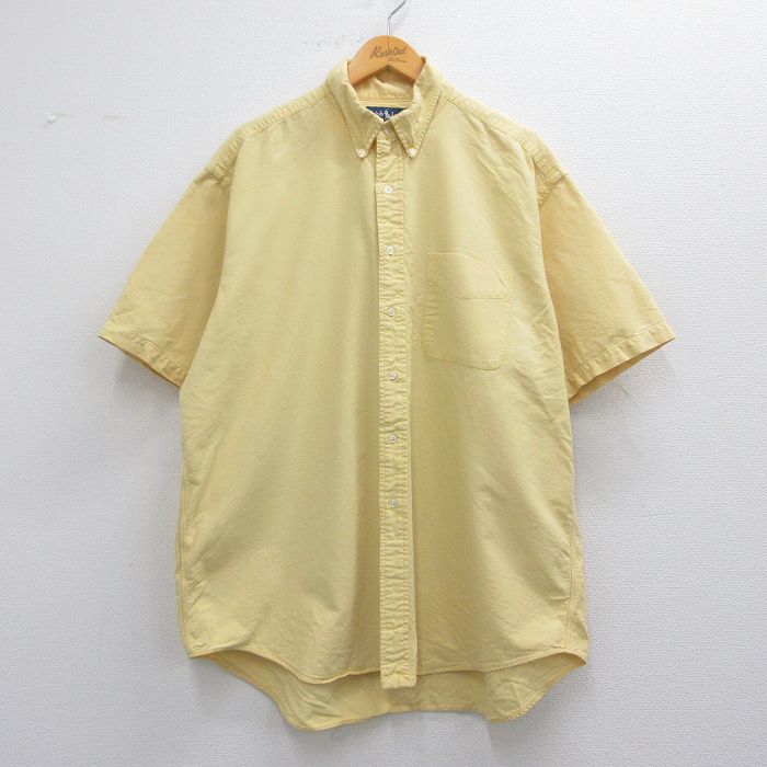 XL★古着 ラルフローレン Ralph Lauren 半袖 ブランド シャツ メンズ 90年代 90s BLAKE 大きいサイズ コットン ボタンダウン 黄 イエロー 25apr10 中古 トップス