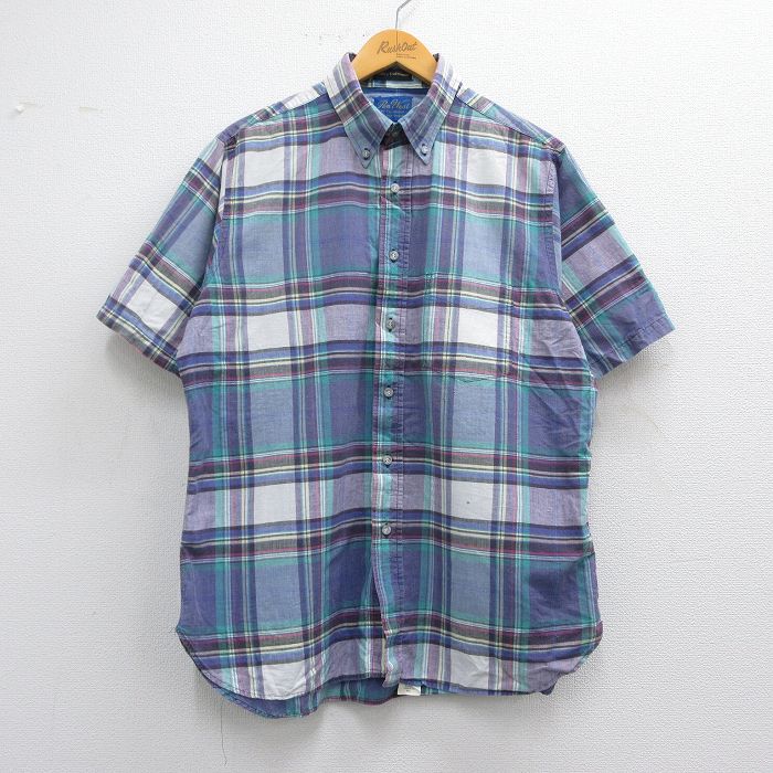 L★古着 ペンドルトン PENDLETON 半袖 シャツ メンズ 00年代 00s ボタンダウン USA製 紺他 ネイビー チェック 25apr10 中古 トップス