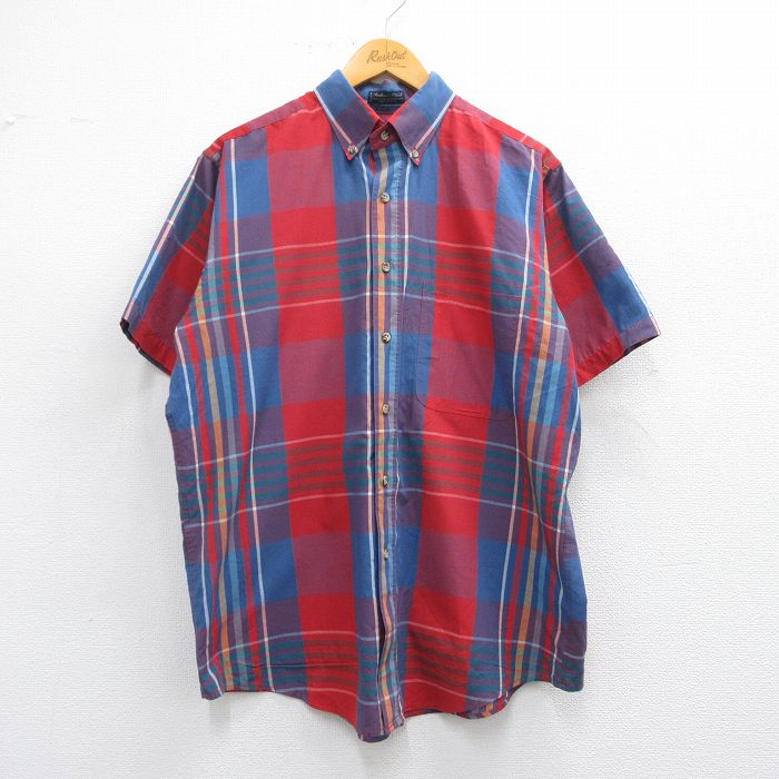 【50%OFF】XL★古着 GANT 半袖 シャツ メンズ 90年代 90s ボタンダウン 赤他 レッド チェック 25apr10 中古 トップス