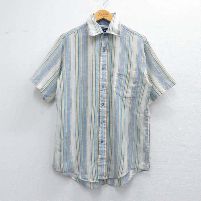 M★古着 JCペニー 半袖 シャツ メンズ 80年代 80s 紺他 ネイビー ストライプ 25apr10 中古 トップス