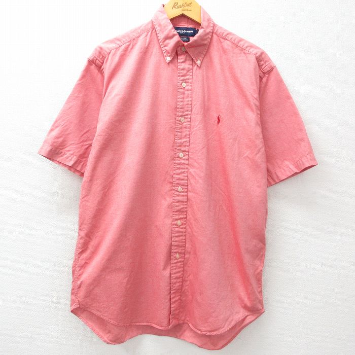 XL★古着 ラルフローレン Ralph Lauren ポロゴルフ 半袖 ブランド シャツ メンズ 90年代 90s ワンポイントロゴ TILDEN コットン ボタンダウン 赤 レッド 25apr11 中古 トップス