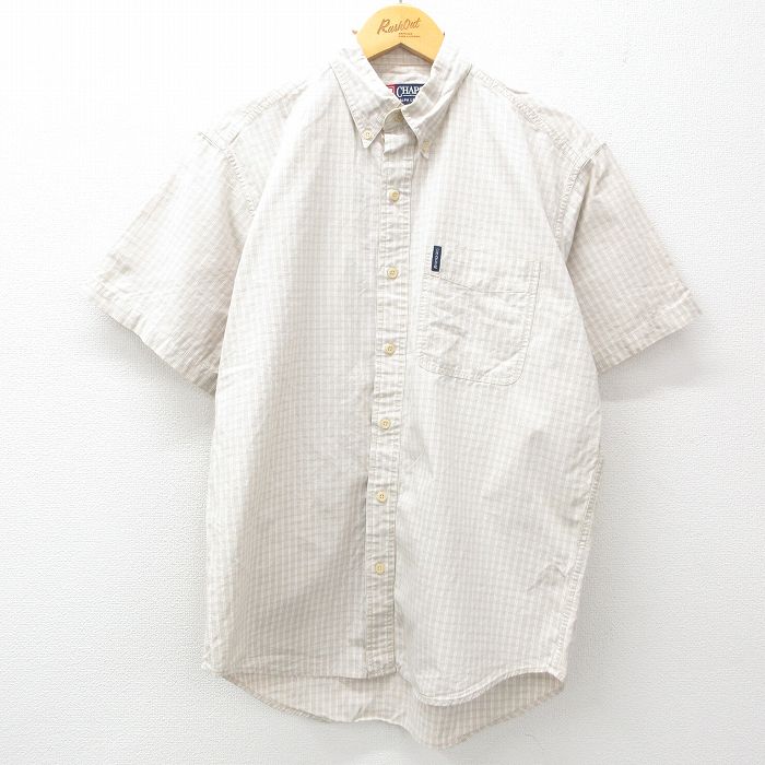 L★古着 ラルフローレン Ralph Lauren チャップス 半袖 ブランド シャツ メンズ 90年代 90s コットン ボタンダウン 薄ベージュ他 カーキ チェック 25apr11 中古 トップス