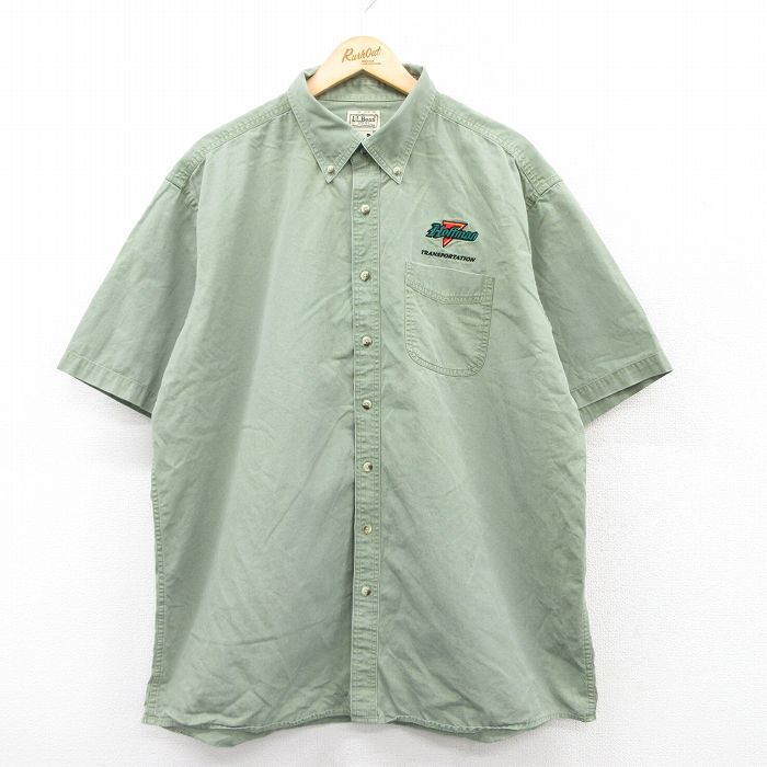 XL★古着 エルエルビーン LLBEAN 半袖 シャツ メンズ 00年代 00s Hoffman 大きいサイズ ロング丈 コットン ボタンダウン 緑 グリーン 25apr12 中古 トップス