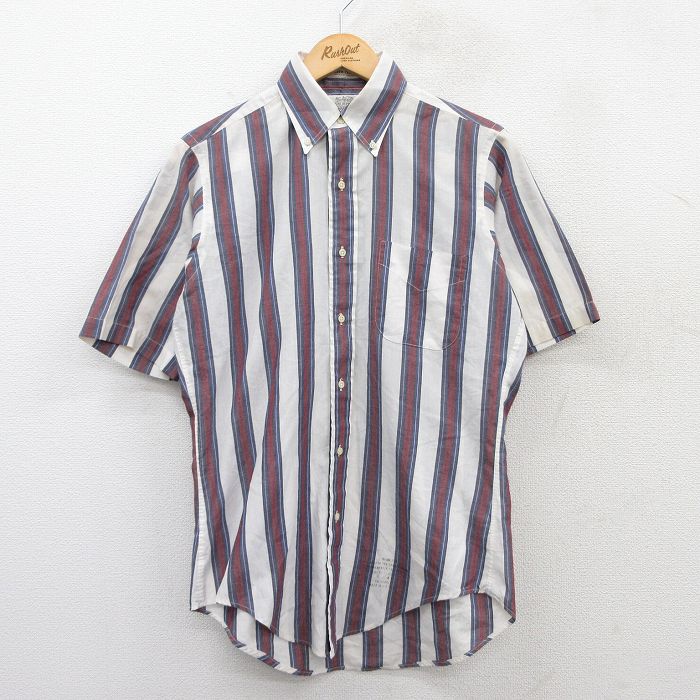 M★古着 半袖 シャツ メンズ 90年代 90s ボタンダウン USA製 白他 ホワイト ストライプ 25apr12 中古 トップス