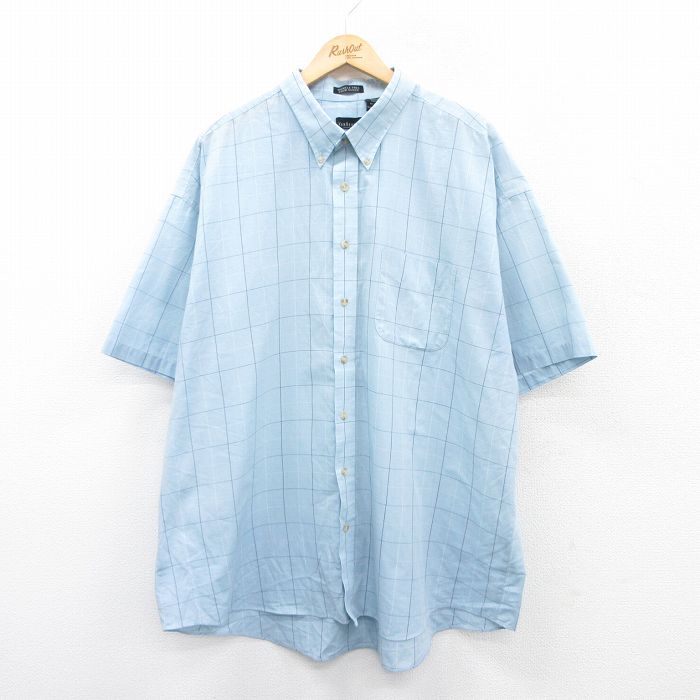 XL★古着 バンヒューセン 半袖 シャツ メンズ 大きいサイズ ボタンダウン 水色他 チェック 25apr12 中古 トップス