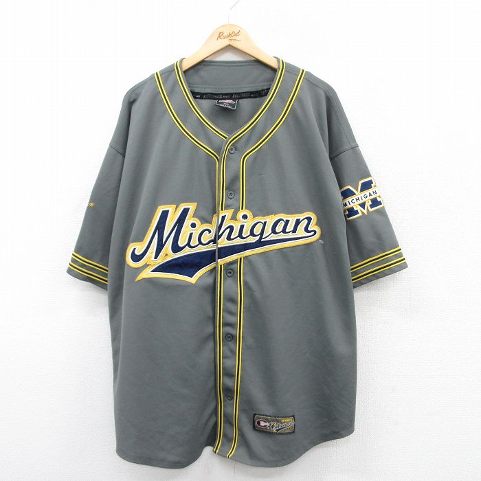 XL★古着 半袖 ベースボール シャツ メンズ ミシガンウルヴァリンズ 大きいサイズ 濃グレー他 25apr12 中古 トップス
