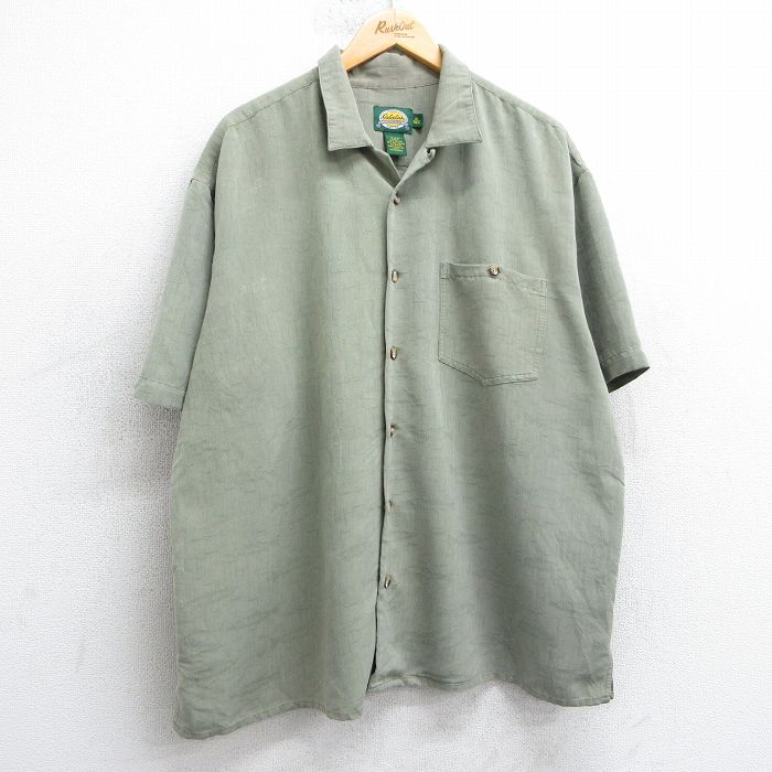 XL★古着 カベラス 半袖 シャツ メンズ 00年代 00s 魚 総柄 大きいサイズ レーヨン 開襟 オープンカラー 薄緑 グリーン 【spe】 25apr14 中古 トップス