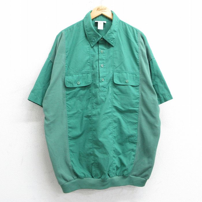 XL★古着 キングサイズ 半袖 シャツ メンズ 90年代 90s 大きいサイズ ロング丈 緑 グリーン 25apr14 中古 トップス