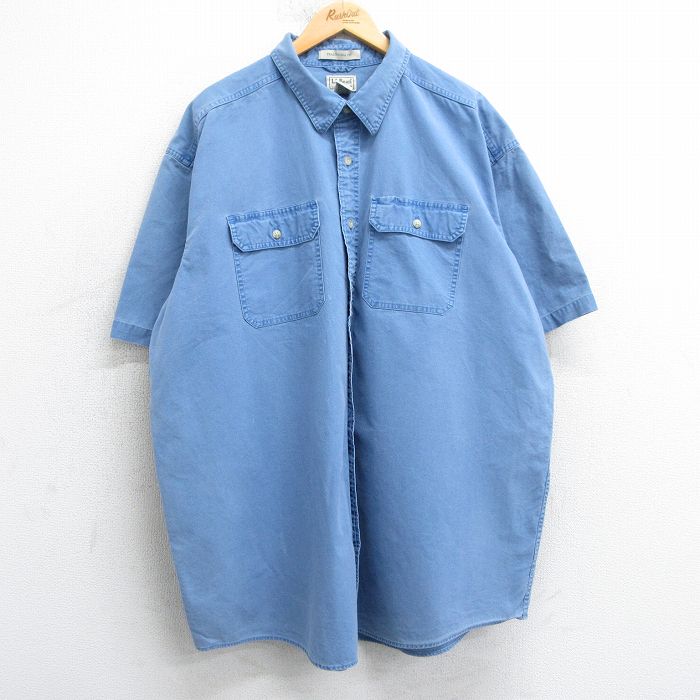 XL★古着 エルエルビーン LLBEAN 半袖 シャツ メンズ 00年代 00s 大きいサイズ ロング丈 コットン 青 ブルー 25apr14 中古 トップス