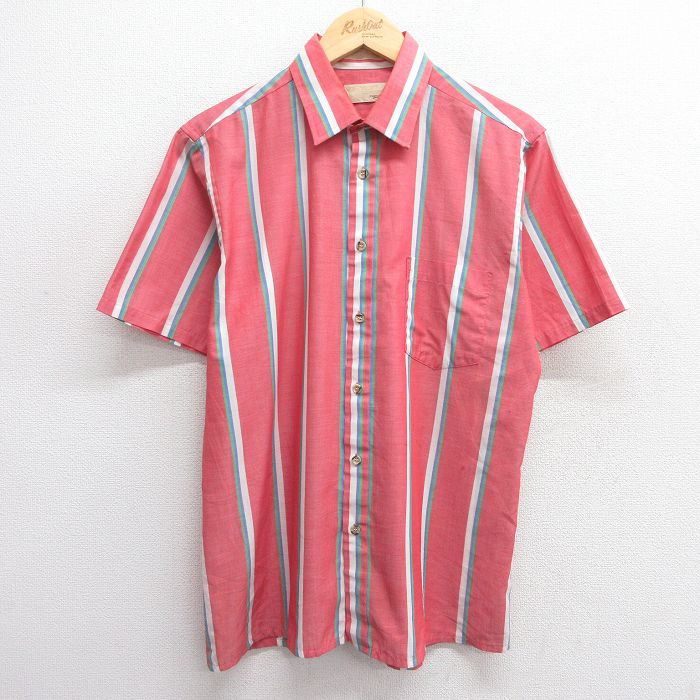 L★古着 ザフォックスコレクション THE FOX COLLECTION 半袖 シャツ メンズ 90年代 90s 赤系他 レッド ストライプ 25apr14 中古 トップス
