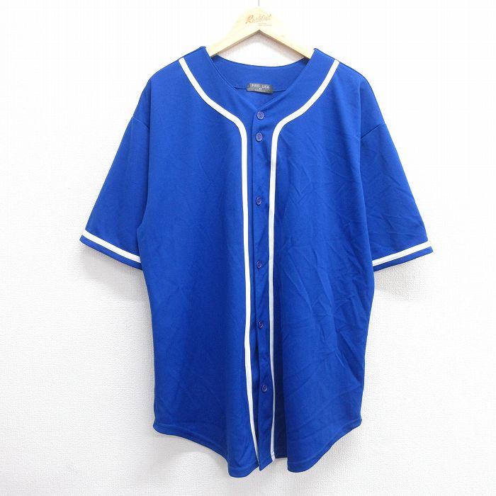 XL★古着 半袖 ベースボール シャツ メンズ 90年代 90s ロング丈 USA製 青他 ブルー 25apr14 中古 トップス