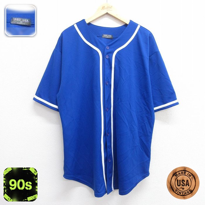 90s 半袖ベースボールシャツ ブルー XL | 古着