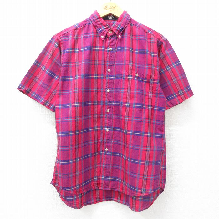 L★古着 ウールリッチ WOOLRICH 半袖 シャツ メンズ 90年代 90s ボタンダウン 紫他 パープル チェック 【spe】 25apr16 中古 トップス