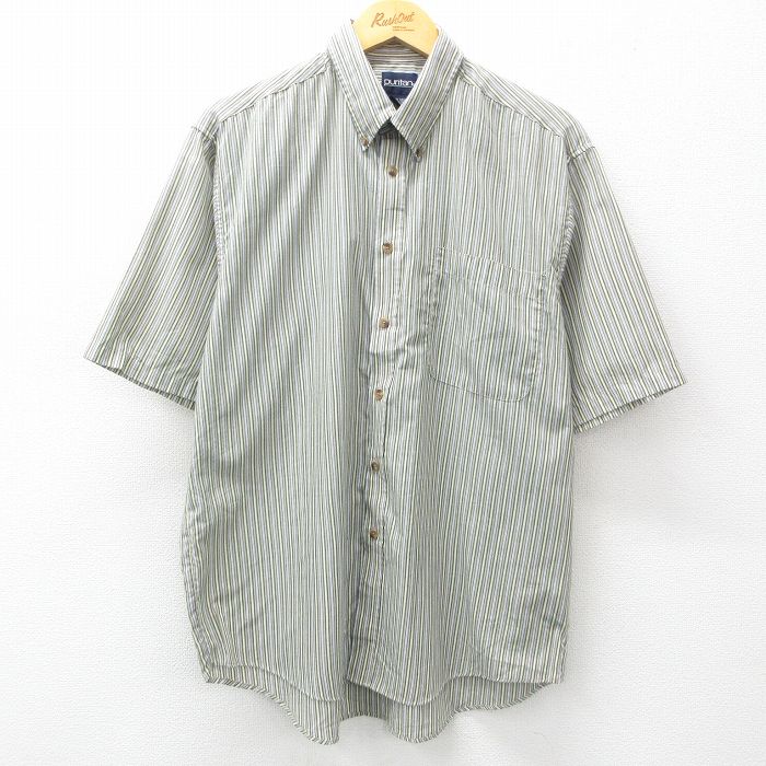 L★古着 ピューリタン 半袖 シャツ メンズ 00年代 00s ボタンダウン 緑他 グリーン ストライプ 25apr16 中古 トップス