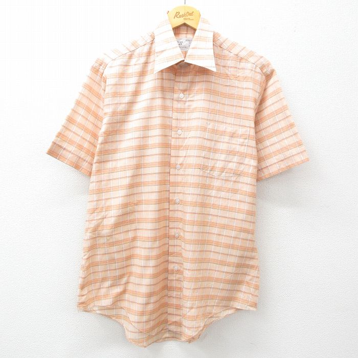 【50%OFF】L★古着 シアーズ 半袖 シャツ メンズ 70年代 70s ベージュ他 カーキ チェック 25apr16 中古 トップス