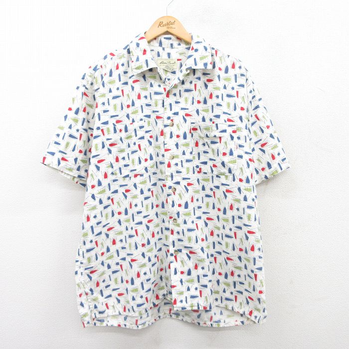 XL★古着 エディーバウアー 半袖 シャツ メンズ 00年代 00s 総柄 大きいサイズ リネン 白他 ホワイト 25apr17 中古 トップス