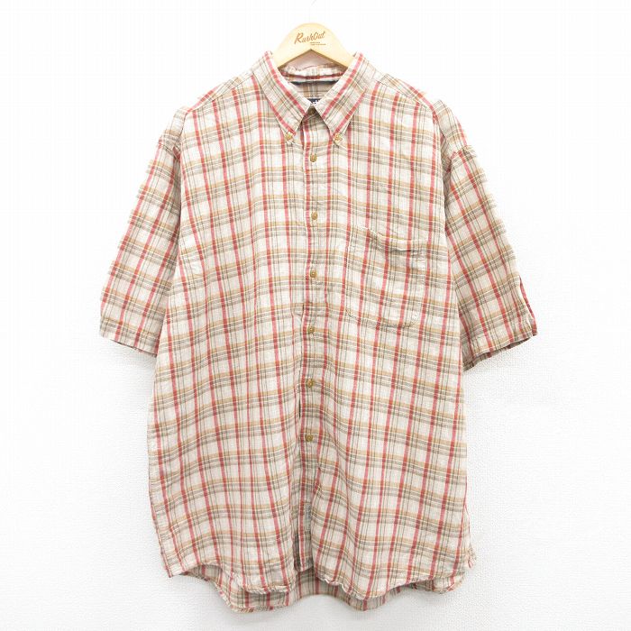 XL★古着 ノーティカ NAUTICA 半袖 ブランド シャツ メンズ 90年代 90s 大きいサイズ ボタンダウン ベージュ他 カーキ チェック 25apr17 中古 トップス