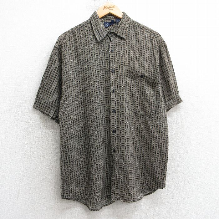 M★古着 ベーシックエディションズ 半袖 シャツ メンズ 00年代 00s 総柄 レーヨン ベージュ系他 カーキ 25apr17 中古 トップス