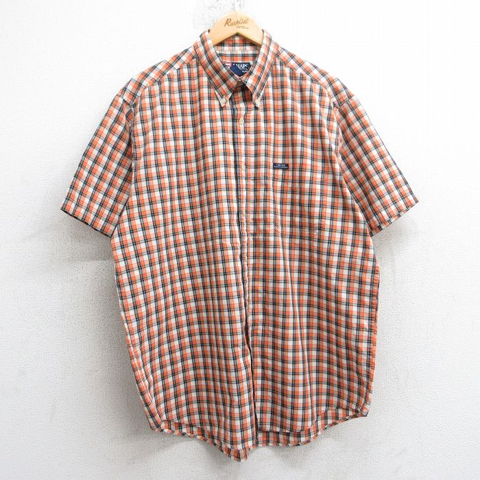 XL★古着 ラルフローレン Ralph Lauren チャップス 半袖 ブランド シャツ メンズ 90年代 90s 大きいサイズ ボタンダウン オレンジ他 チェック 25apr17 中古 トップス
