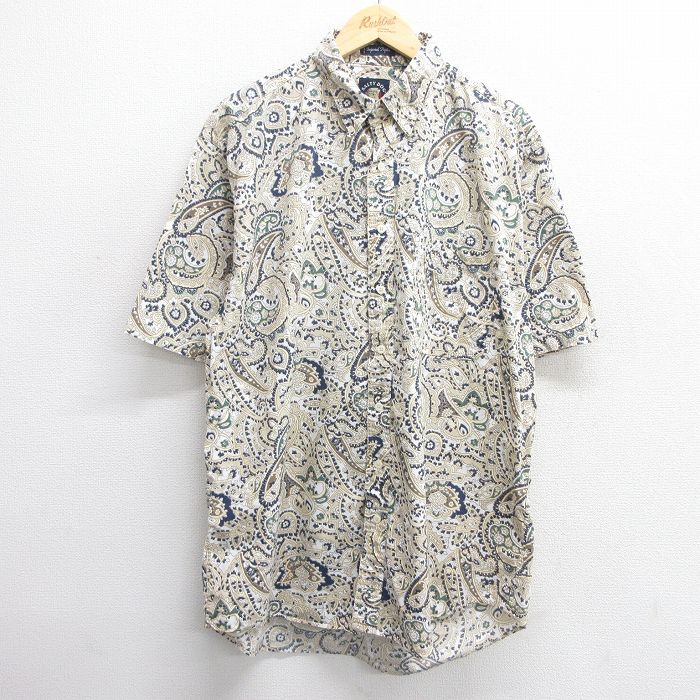 XL★古着 GANT 半袖 シャツ メンズ 90年代 90s ペイズリー柄 大きいサイズ コットン ボタンダウン USA製 ベージュ他 カーキ 【spe】 25apr18 中古 トップス