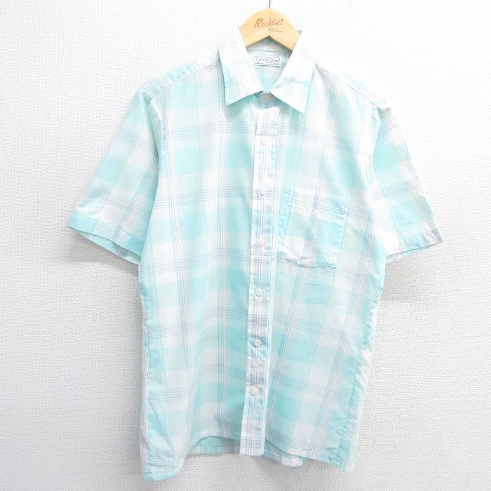 90s 半袖シャツ チェック ライトブルー L | 古着