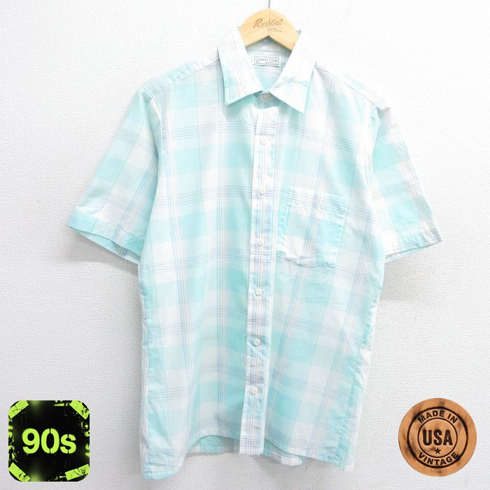 90s 半袖シャツ チェック ライトブルー L | 古着