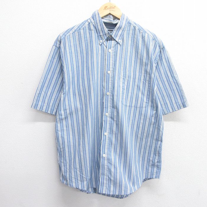 XL★古着 ピューリタン 半袖 シャツ メンズ ボタンダウン 薄紺他 ネイビー ストライプ 25apr18 中古 トップス
