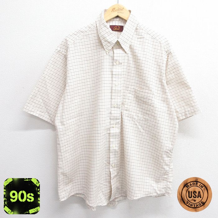 【50%OFF】90s 半袖シャツ ベージュチェック XL | 古着