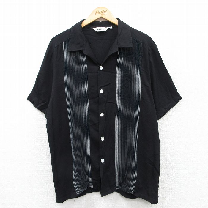 XL★古着 半袖 シャツ メンズ 80年代 80s 開襟 オープンカラー USA製 黒 ブラック 25apr18 中古 トップス