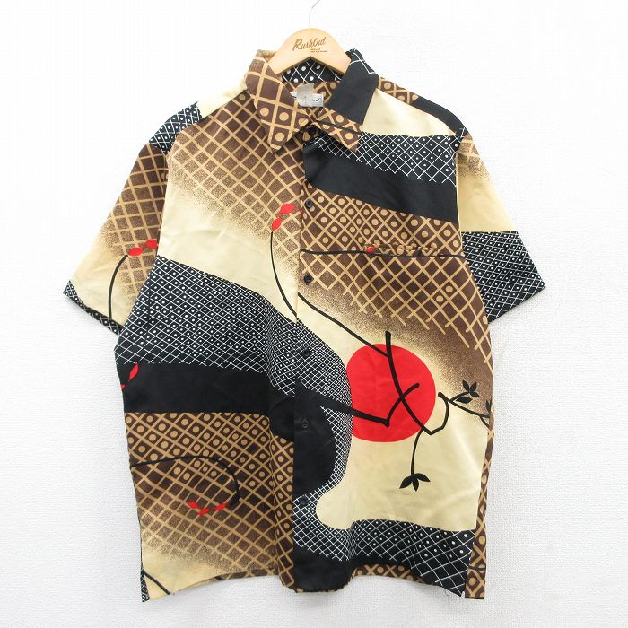 XL★古着 半袖 シャツ メンズ 90年代 90s 葉 大きいサイズ USA製 茶他 ブラウン 25apr18 中古 トップス