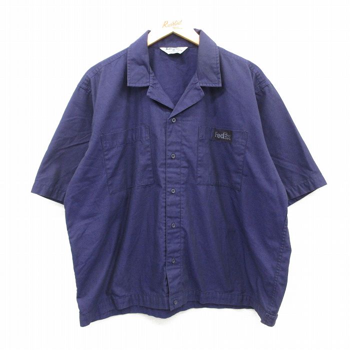 XL★古着 半袖 ワーク シャツ メンズ FedEx 開襟 オープンカラー 紫他 パープル 25apr18 中古 トップス