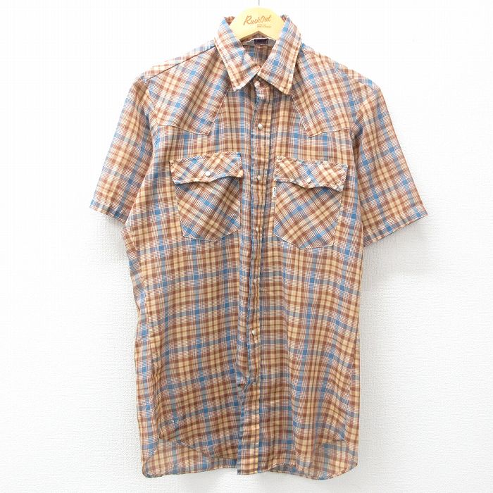 L★古着 リーバイス Levis 半袖 ウエスタン シャツ メンズ 80年代 80s 茶他 ブラウン チェック 25apr19 中古 トップス