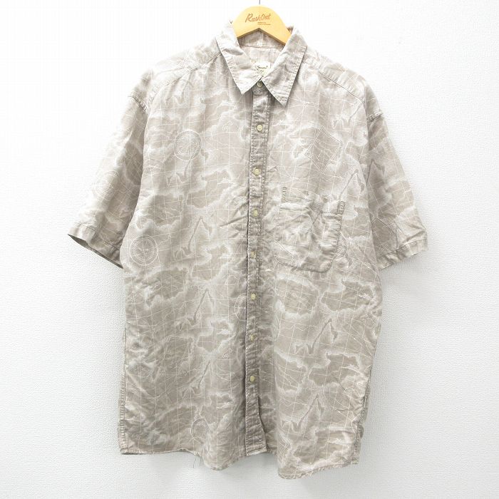 【50%OFF】XL★古着 エディーバウアー 半袖 シャツ メンズ 00年代 00s 総柄 大きいサイズ ロング丈 リネン グレー他 【spe】 25apr19 中古 トップス