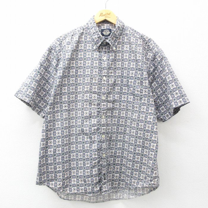 XL★古着 ドッカーズ 半袖 シャツ メンズ 90年代 90s 総柄 大きいサイズ コットン ボタンダウン 紺他 ネイビー 【spe】 25apr19 中古 トップス