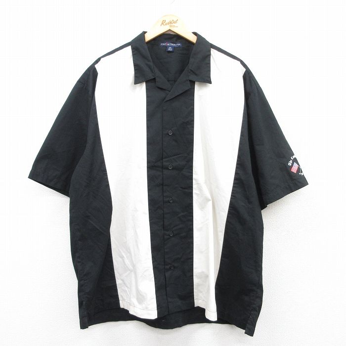【50%OFF】XL★古着 半袖 シャツ メンズ ゴルフ 国旗 大きいサイズ ロング丈 開襟 オープンカラー 黒他 ブラック 25apr19 中古 トップス