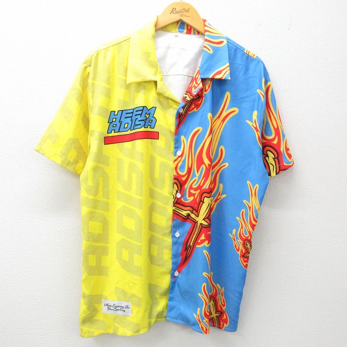 XL★古着 半袖 シャツ メンズ HEEM ADISA 開襟 オープンカラー 黄他 イエロー 25apr19 中古 トップス