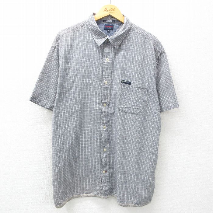 XL★古着 トミーヒルフィガー TOMMY HILFIGER トミージーンズ 半袖 ブランド シャツ メンズ 大きいサイズ コットン グレー他 チェック 25apr19 中古 トップス