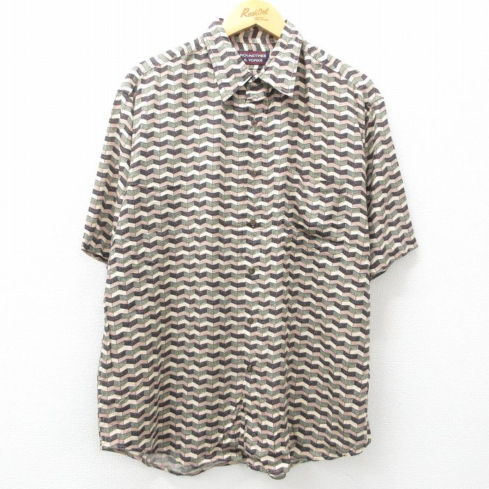 【50%OFF】XL★古着 半袖 シャツ メンズ 00年代 00s 総柄 大きいサイズ レーヨン ベージュ系他 カーキ 25apr19 中古 トップス