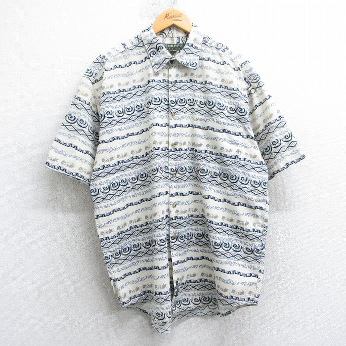 90s 半袖シャツ 総柄 生成り XL | 古着