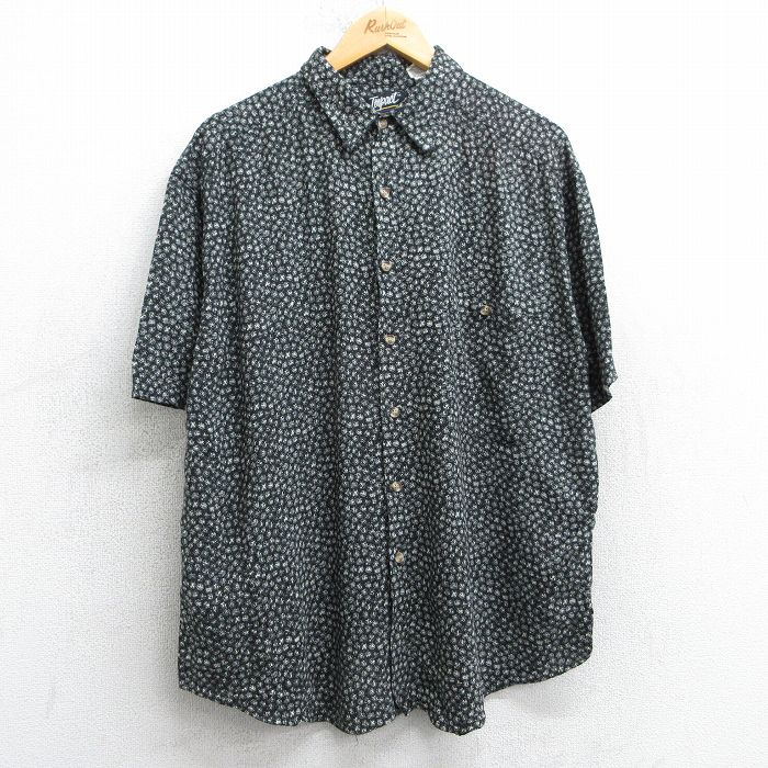 XL★古着 半袖 シャツ メンズ 90年代 90s 総柄 レーヨン 黒他 ブラック 25apr19 中古 トップス