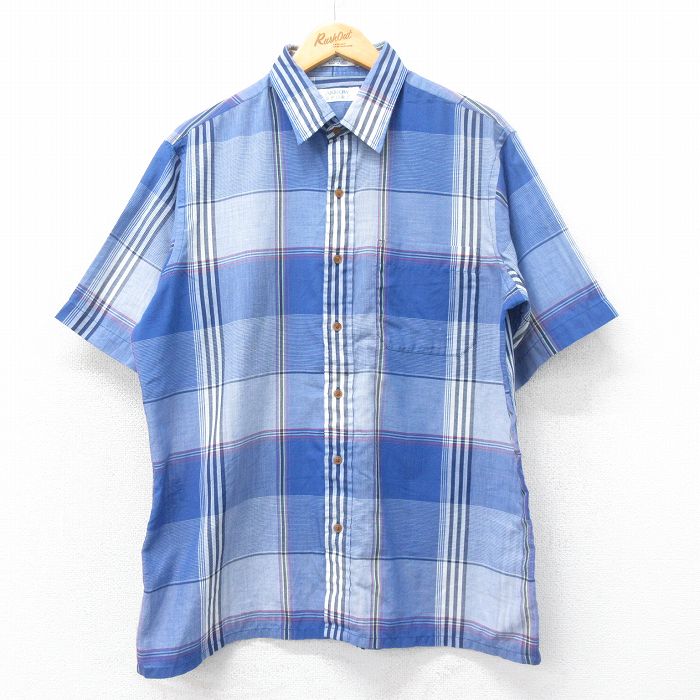 XL★古着 アロー 半袖 シャツ メンズ 90年代 90s 紺他 ネイビー チェック 25apr19 中古 トップス