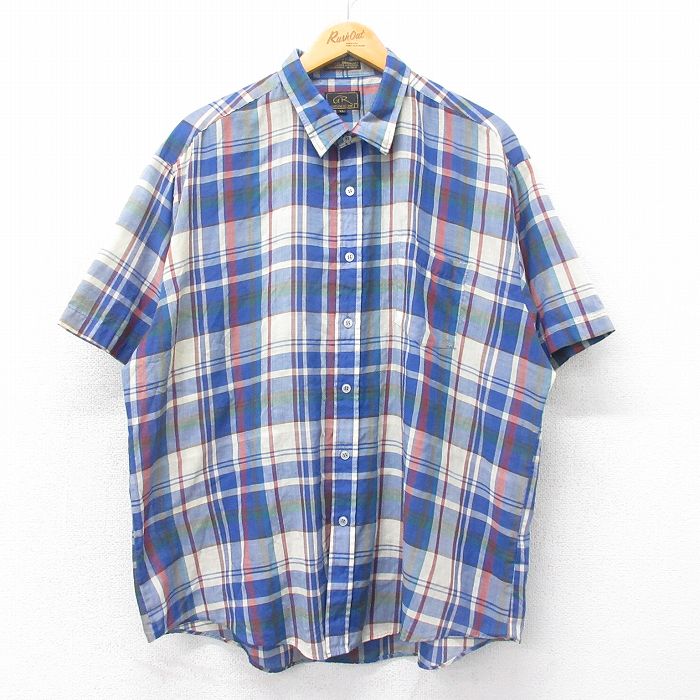 【50%OFF】XL★古着 半袖 シャツ メンズ 90年代 90s 大きいサイズ 紺他 ネイビー チェック 25apr19 中古 トップス