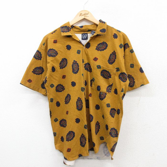 M★古着 ギャップ GAP 半袖 シャツ メンズ 90年代 90s ペイズリー柄 開襟 オープンカラー 茶系他 ブラウン 25apr19 中古 トップス