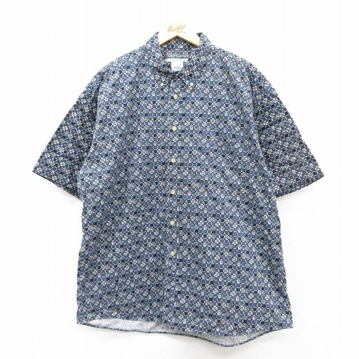 XL★古着 マンシングウェア 半袖 シャツ メンズ 大きいサイズ コットン ボタンダウン 紺 ネイビー 25apr19 中古 トップス