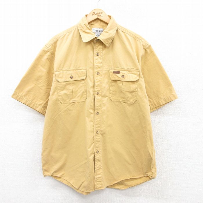 XL★古着 カーハート Carhartt 半袖 シャツ メンズ コットン 黄 イエロー 25apr19 中古 トップス