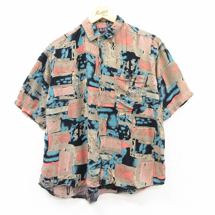 M★古着 半袖 シャツ メンズ 90年代 90s レーヨン ベージュ他 カーキ 25apr19 中古 トップス