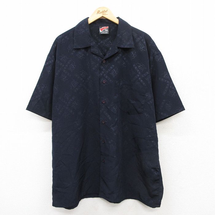 XL★古着 半袖 シャツ メンズ Phat PAPA 大きいサイズ ロング丈 開襟 オープンカラー 紺他 ネイビー 25apr19 中古 トップス