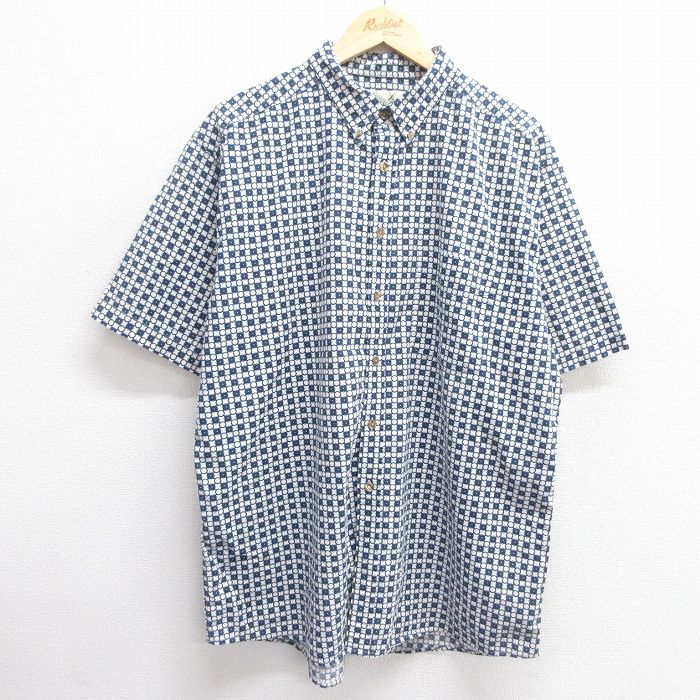 XL★古着 半袖 シャツ メンズ 00年代 00s 総柄 大きいサイズ コットン ボタンダウン 紺他 ネイビー 25apr21 中古 トップス