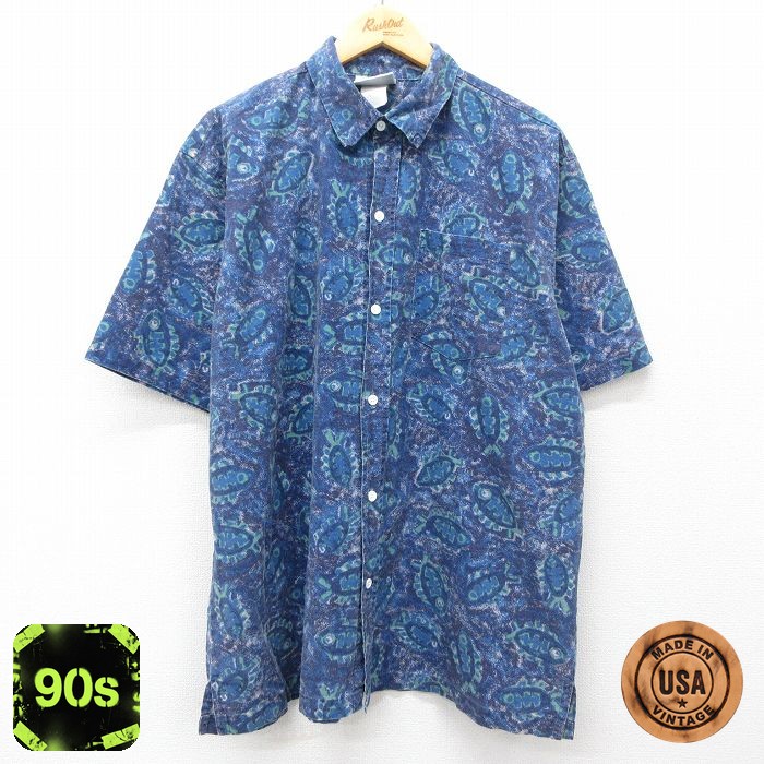 【50%OFF】90s 半袖シャツ 魚 ネイビー XL | 古着