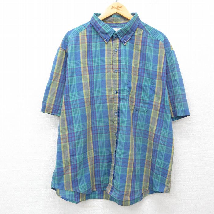 【50%OFF】XL★古着 半袖 シャツ メンズ 00年代 00s 大きいサイズ ボタンダウン 青他 ブルー チェック 25apr21 中古 トップス
